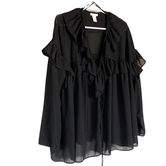 H&M Tops - H&M NWOT Large black chiffon long sleeve blouse